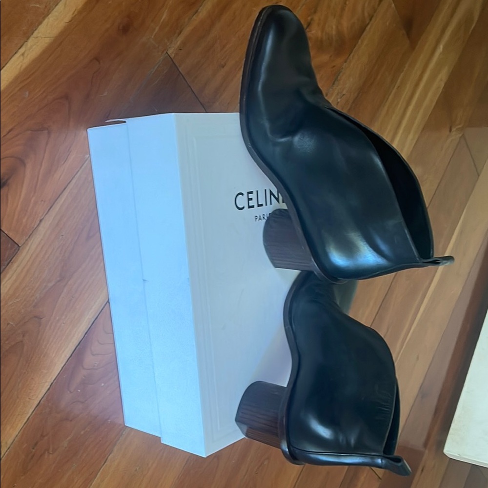 Celine Black Leather V-Front Ankle Booties - Picture 6 of 7